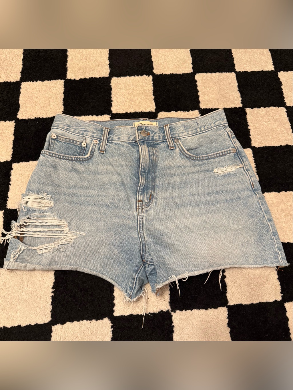 Madewell The Mom Jean Ripped High Waisted Shorts Size 29